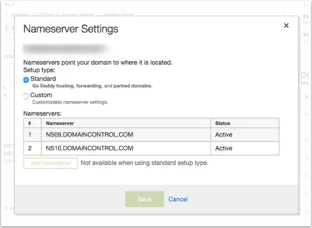GoDaddy — Name Server section in DNS settings